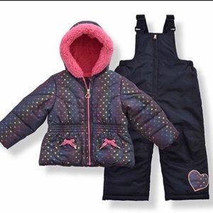 🪞 Artic quest Heart printed winter suit zip overalls and fleece lined jacket